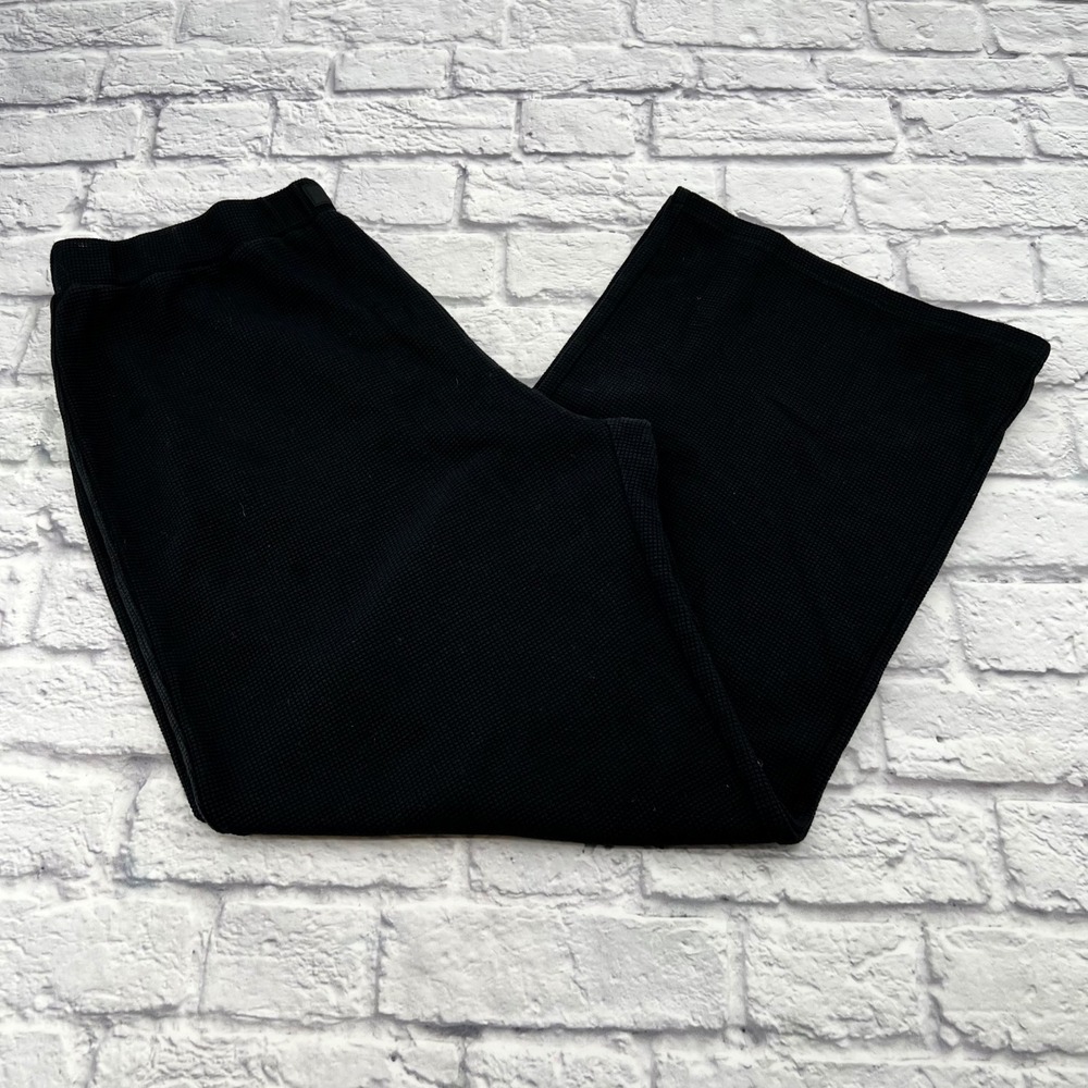 Comfrt Black Waffle Knit Thermal Wide Leg Lounge Pants Unisex 2XL Oversized
